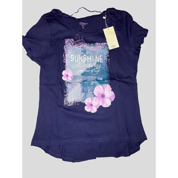 Anne L. Tops - Cruise Ship Shirt‎ Women’s Medium Short Sleeve Top T-Shirt Blue 40 42 High Low